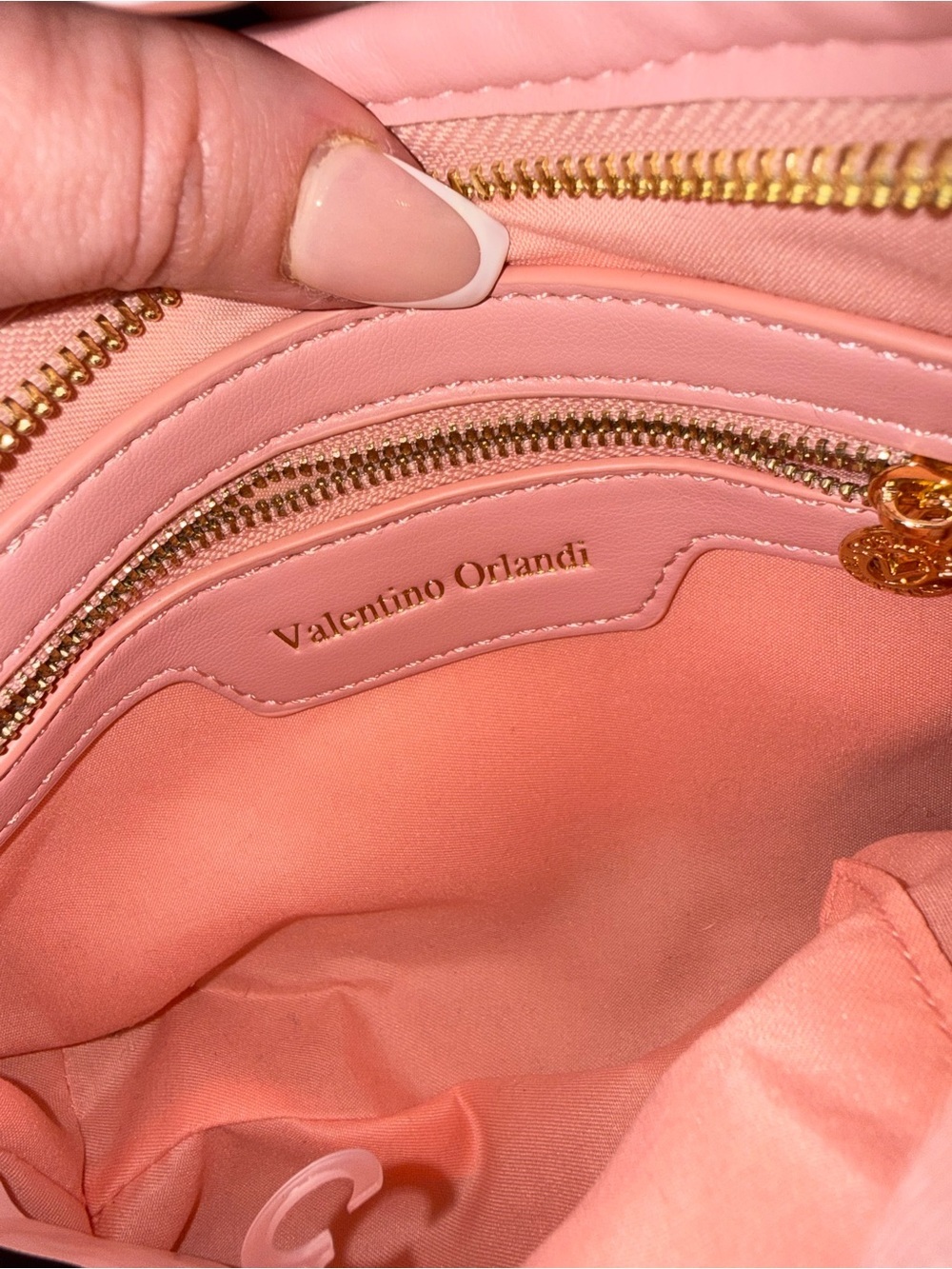 Valentino Orlandi Pink Quilted Vegan Leather Shoulder Bag Gold Chain NWT Purse - Picture 3 of 6